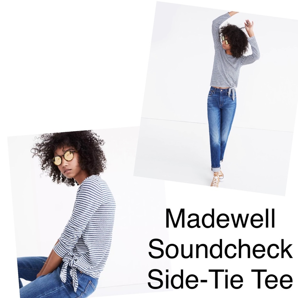 Madewell Soundcheck Side Tie Tee in Stripe Sz S Striped Long Sleeve